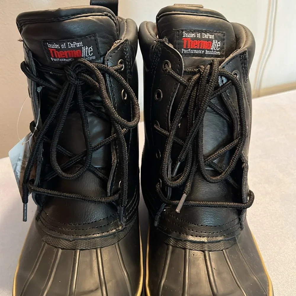 NWT Thermolite Black and Tan Weatherproof Winter Boots Size 9.5